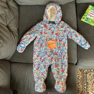 Baby Boden 6-9 month blue floral snowsuit.